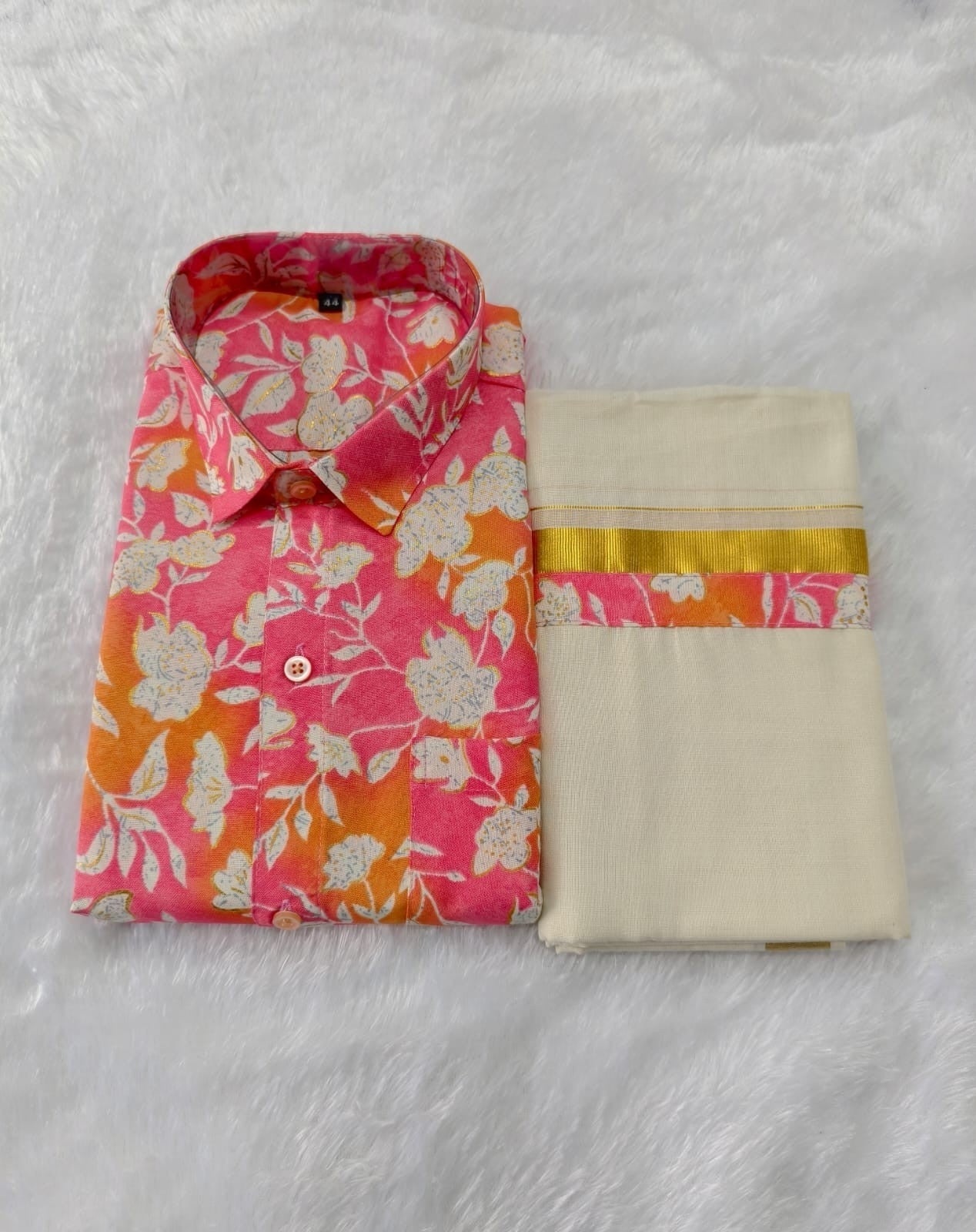 Men's  printed shirt and Dhoti Delivery in 15-18 days