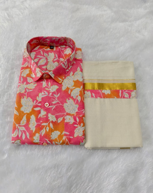 Men's  printed shirt and Dhoti Delivery in 15-18 days