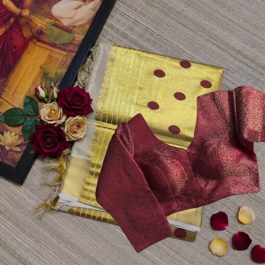 Tissue silk set saree with blouse (Delivery in 23to 28days )