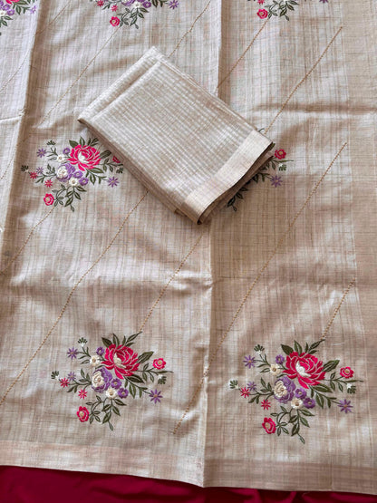 Beautiful Tussar silk  saree with stitched blouse (Delivery in 23 -25 days )