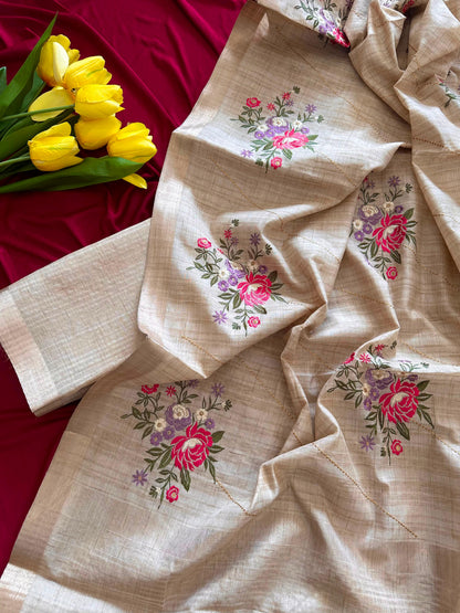 Beautiful Tussar silk  saree with stitched blouse (Delivery in 23 -25 days )