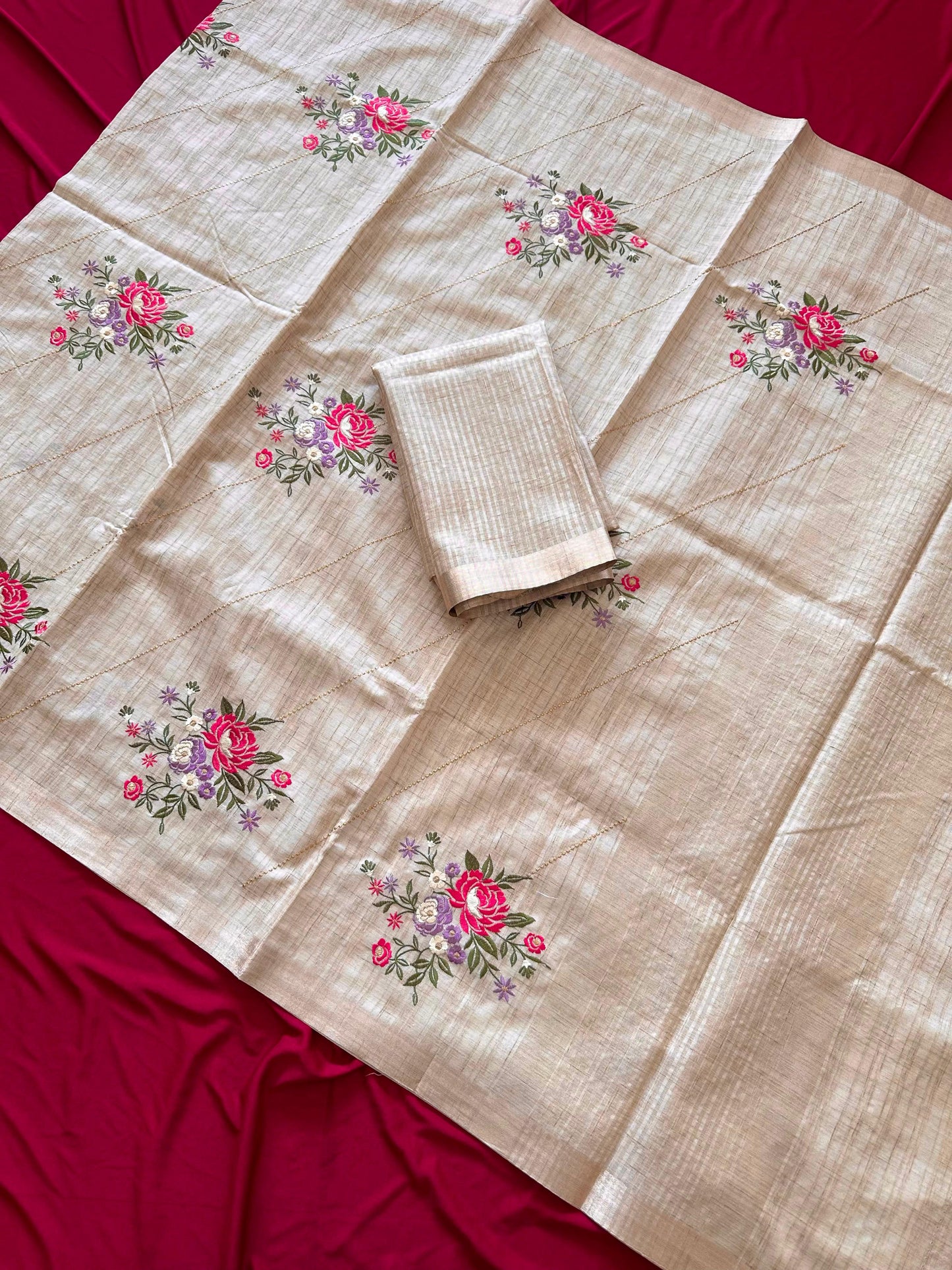 Beautiful Tussar silk  saree with stitched blouse (Delivery in 23 -25 days )