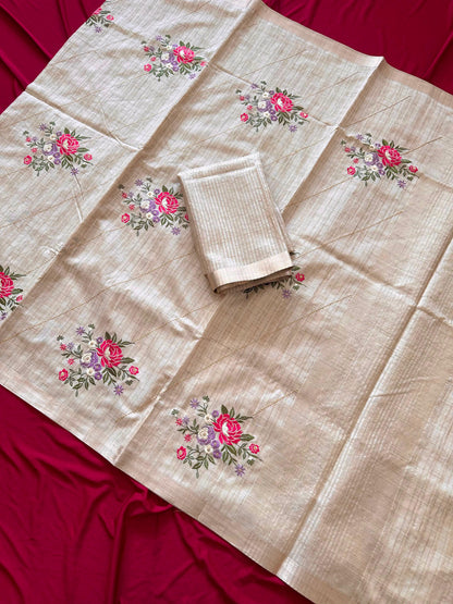 Beautiful Tussar silk  saree with stitched blouse (Delivery in 23 -25 days )