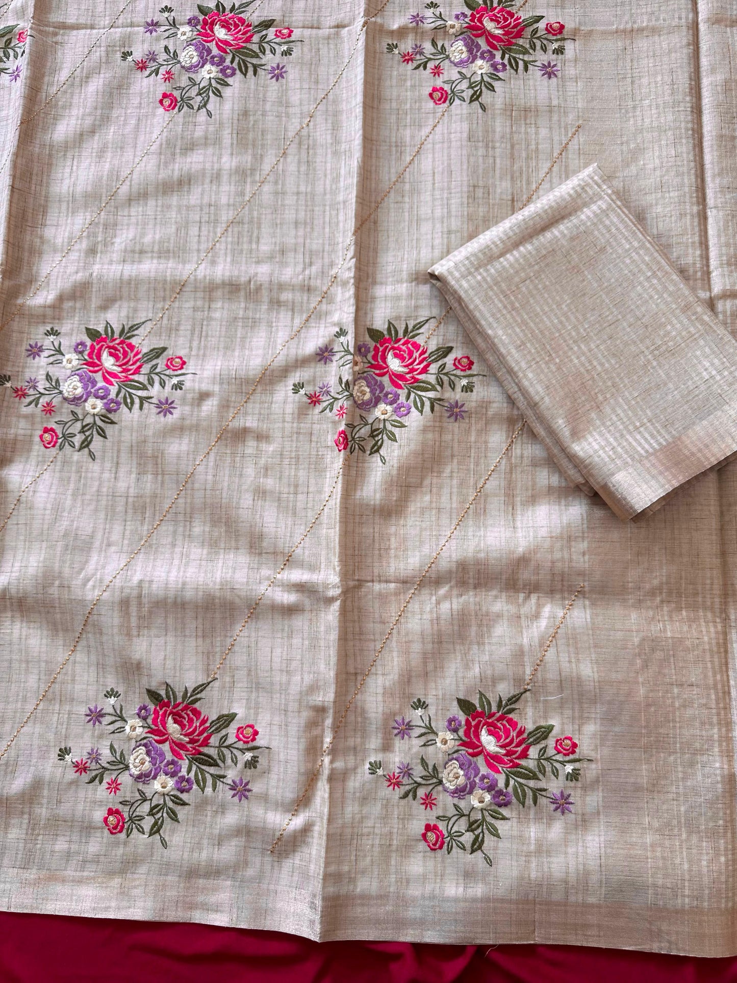 Beautiful Tussar silk  saree with stitched blouse (Delivery in 23 -25 days )