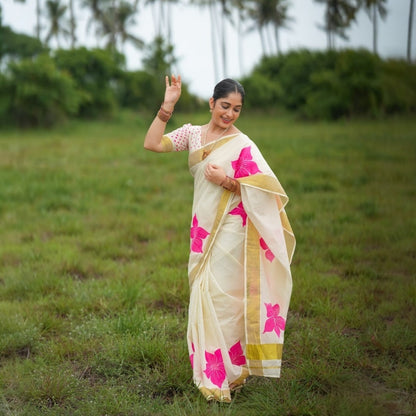 Cotton Saree with Stitched Blouse(Delivery in 18-23 days )