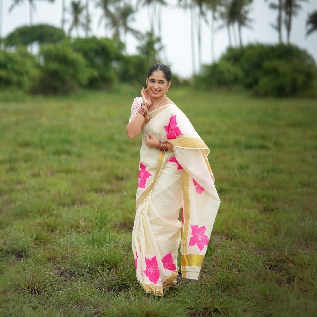 Cotton Saree with Stitched Blouse(Delivery in 18-23 days )