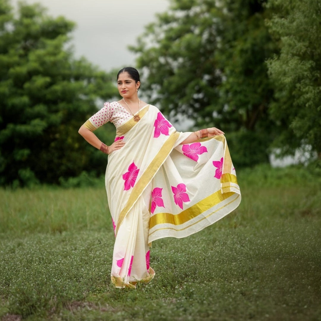 Cotton Saree with Stitched Blouse(Delivery in 18-23 days )
