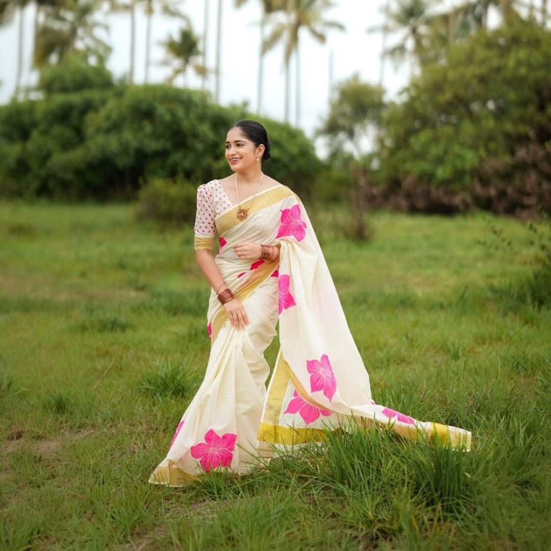 Cotton Saree with Stitched Blouse(Delivery in 18-23 days )