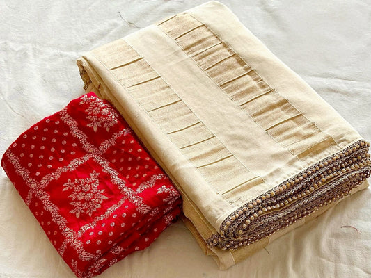 Chanderi silk saree with stitched blouse (Delivery in 18-24 days )