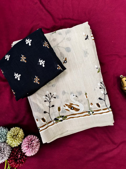 SOFT LINEN SAREE with stitched blouse (Delivery in 18-24 days )
