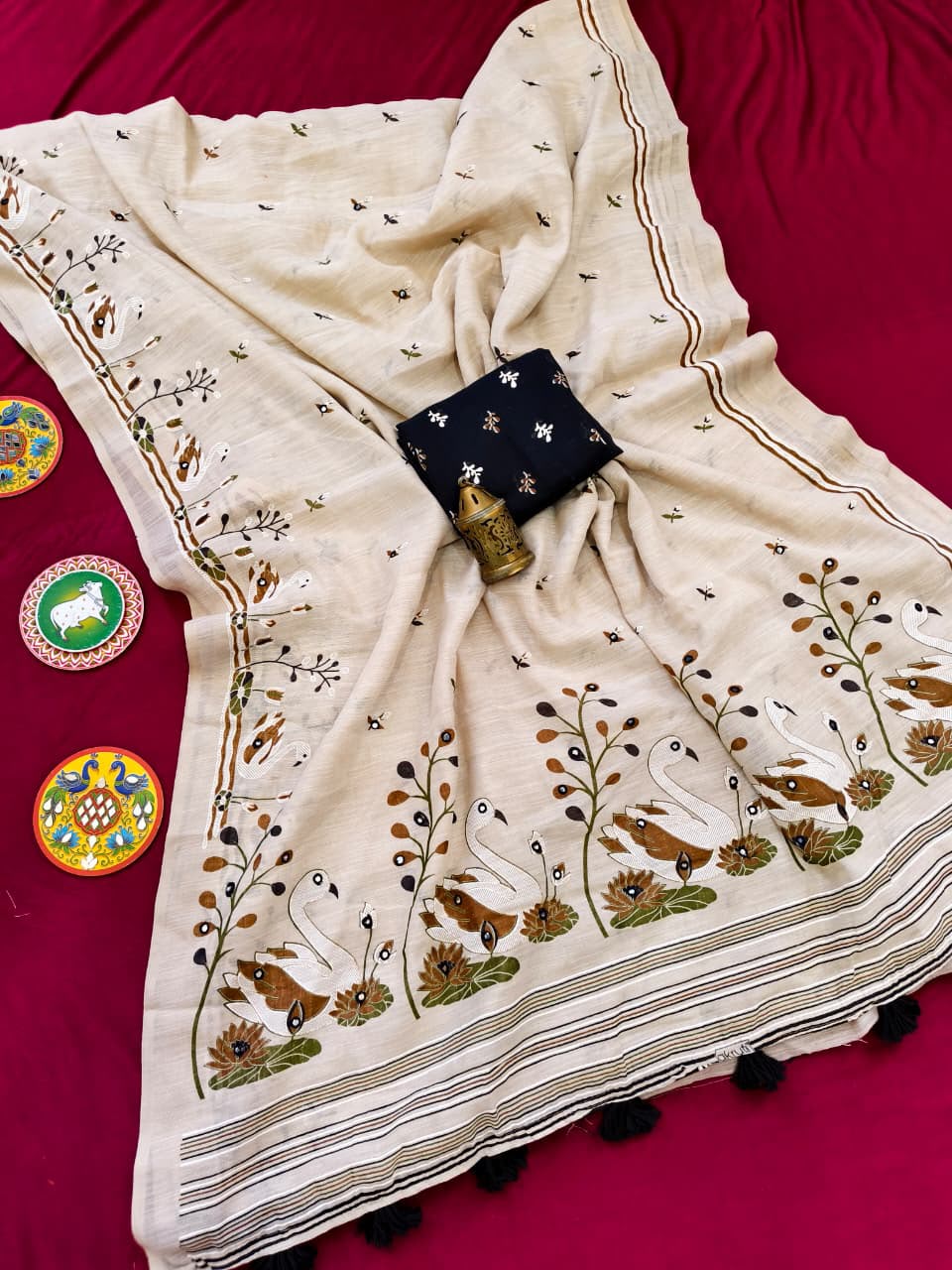 SOFT LINEN SAREE with stitched blouse (Delivery in 18-24 days )