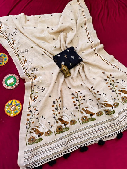 SOFT LINEN SAREE with stitched blouse (Delivery in 18-24 days )
