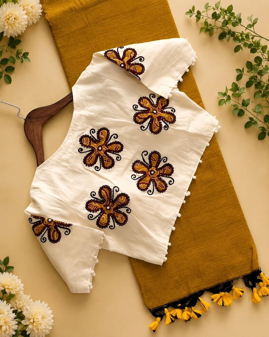 Khadi cotton  saree with stitched blouse (Delivery in15-24days, )