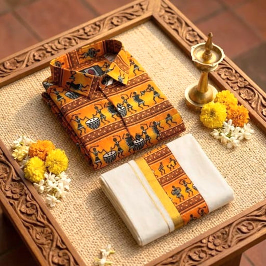 Men's Printed Shirt and Dhoti (Delivery in 15-23days )