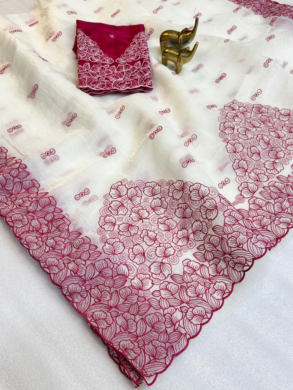 Crush Silk Saree with Stitched Blouse(Delivery in 25-28days )