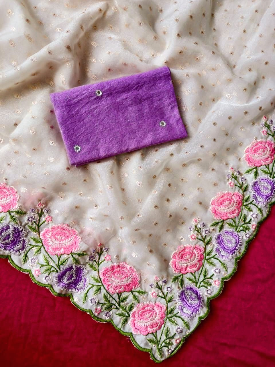 Chiffon saree with stitched  blouse(Delivery in 25-30 working days)
