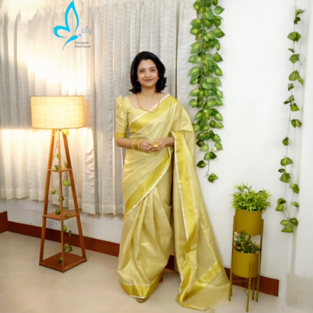 Beautiful Tissue silk Ready to wear saree with stitched blouse (Delivery in 25-30 Days )