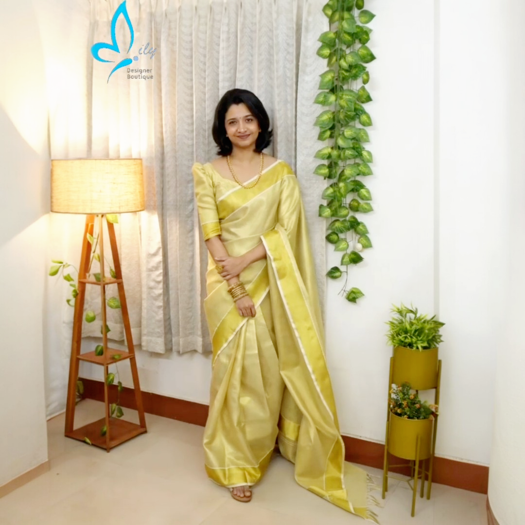 Beautiful Tissue silk Ready to wear saree with stitched blouse (Delivery in 25-30 Days )