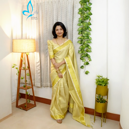 Beautiful Tissue silk Ready to wear saree with stitched blouse (Delivery in 25-30 Days )