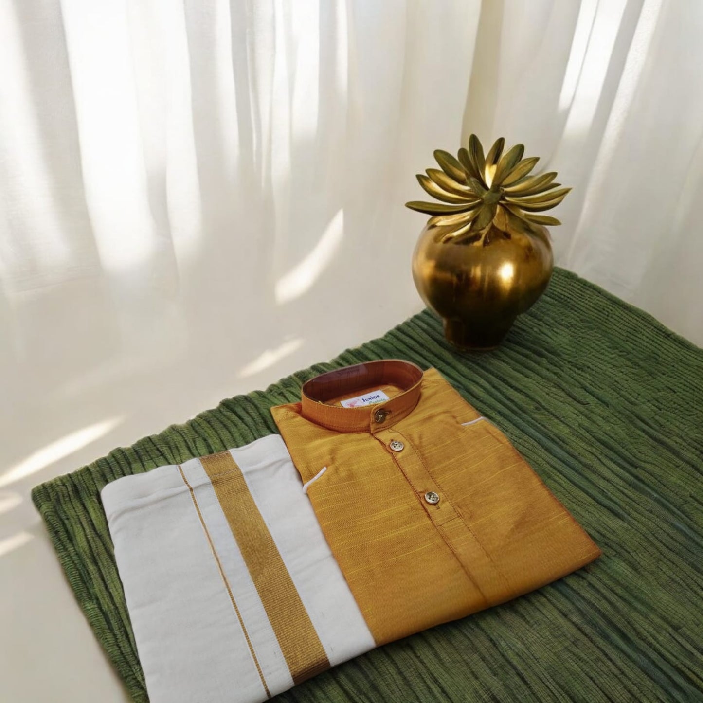 Pre Order: Slub Silk Kurta and Dhoti For Boys
