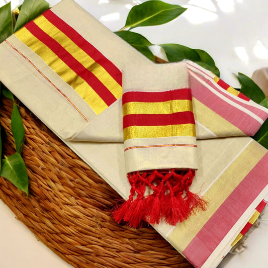 Pre Order: Kerala Tissue Silk Set Mundu ,Delivery in 15 to 20 days