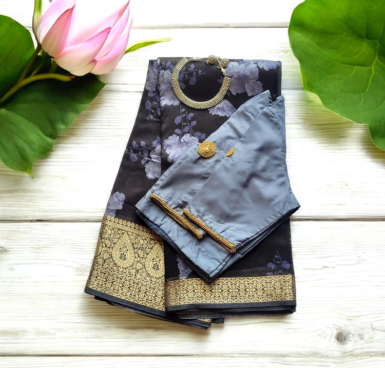 Dola Silk Saree with Stitched Handwork Blouse