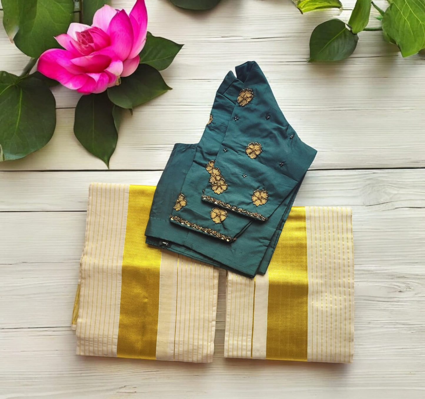 Tissue Silk Set Mundu with Stitched Blouse (Delivery in 25 -30 days )