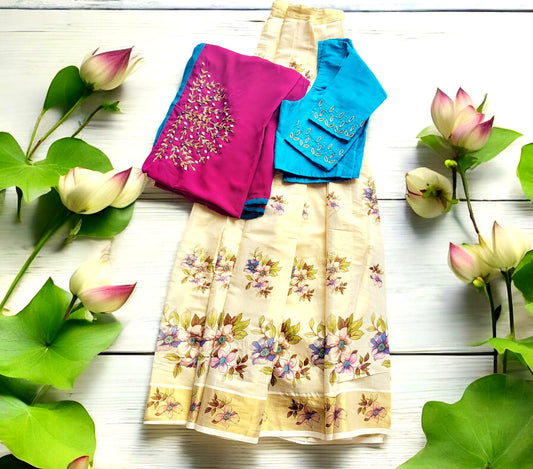 Traditional Dhavani Set with Stitched Blouse