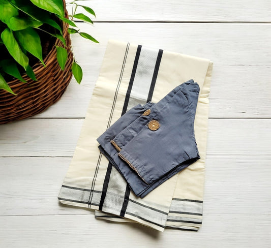 Kerala Cotton Saree with Stitched Blouse