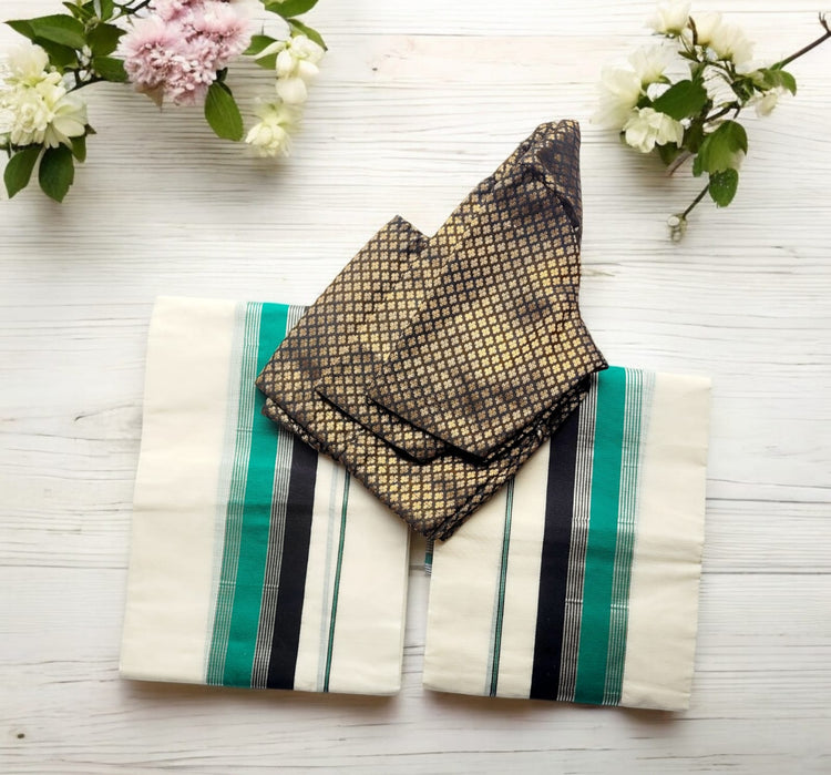 Kerala Cotton Set Mundu with Stitched Blouse(Delivery in 2 to 5 days )