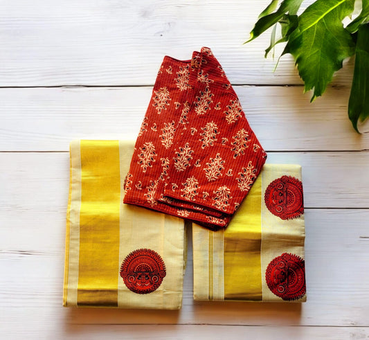 Tissue Silk Set Mundu with Stitched Blouse