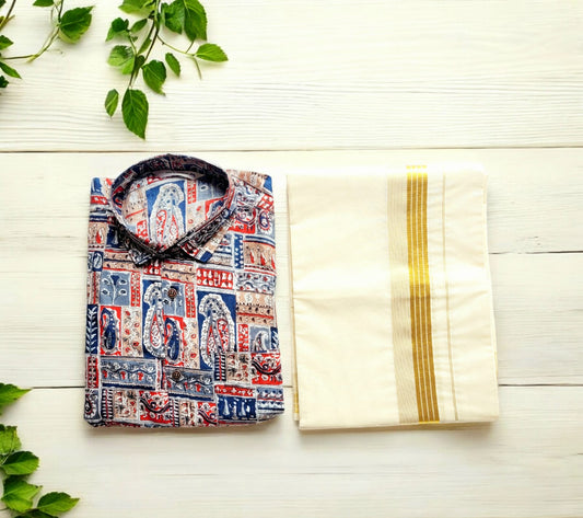 Men's Printed Cotton Shirt and Dhoti(Delivery in 6-8days)